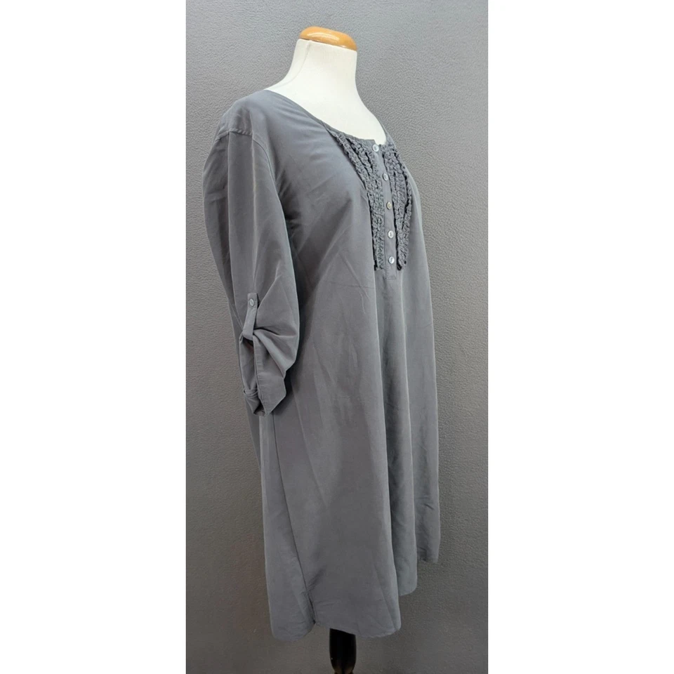 Camisa de vestir para mujer J. Jill túnica con lengüeta enrollable botón cambray frontal talla grande gris Foto 3 de 4