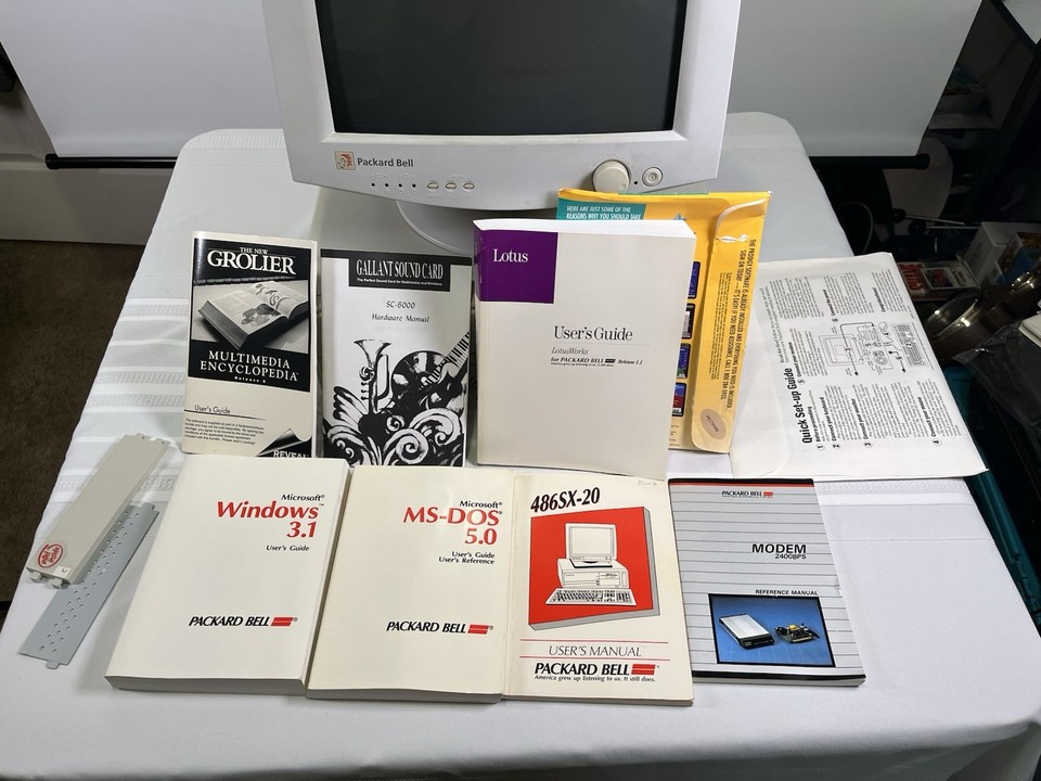 VTG 90s Packard Bell PB 23 Desktop Computer System Bundle 486SX-20 CRT ...