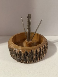 Vintage Nut Bowl Rustic Edge Tree Bark Set with 1 Nutcracker & 2 Picks