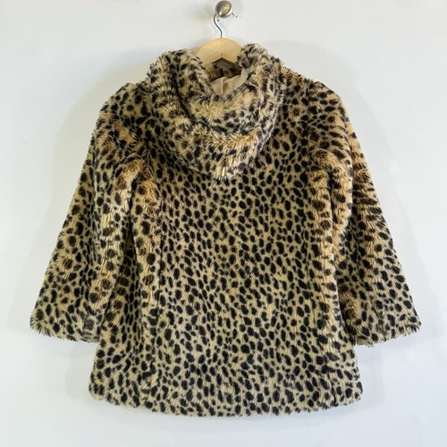 Crewcuts J. Crew Girls Medium 8 Faux Leopard Fur Hooded Jacket Coat - Picture 4 of 8