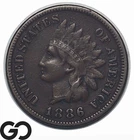 1886 Indian Head Cent Penny Type 1, Choice VF++, Semi-Key Date