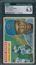 1956 Topps #15 Ernie Banks CGC EX/NM+ 6.5 Gray Back *3008