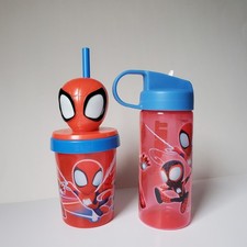 Spiderman Cup 1 Super Sipper Tumbler W/ Straw Figurine Top 1 Straw Bottle Disney
