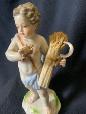 Meissen Porcelain Figure, Allegory Of Autumn Fall, Cherub Putto Wheat, Germany