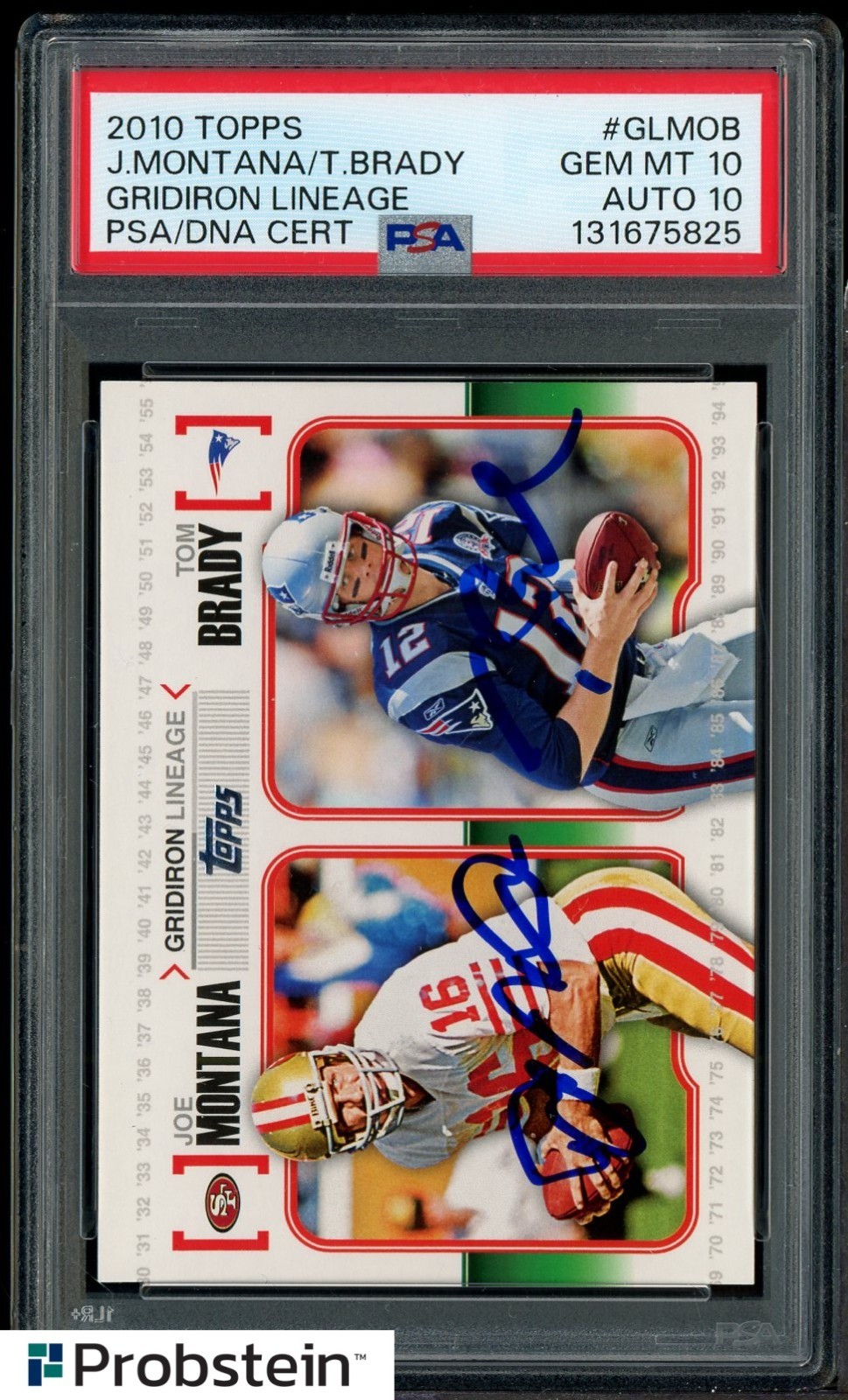 2010 Topps Gridiron Lineage Joe Montana HOF Tom Brady PSA 10 PSA/DNA 10 AUTO