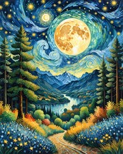 ldazao Moon Paint by Numbers Kit for Adults Beginner Forest Adult Paint by