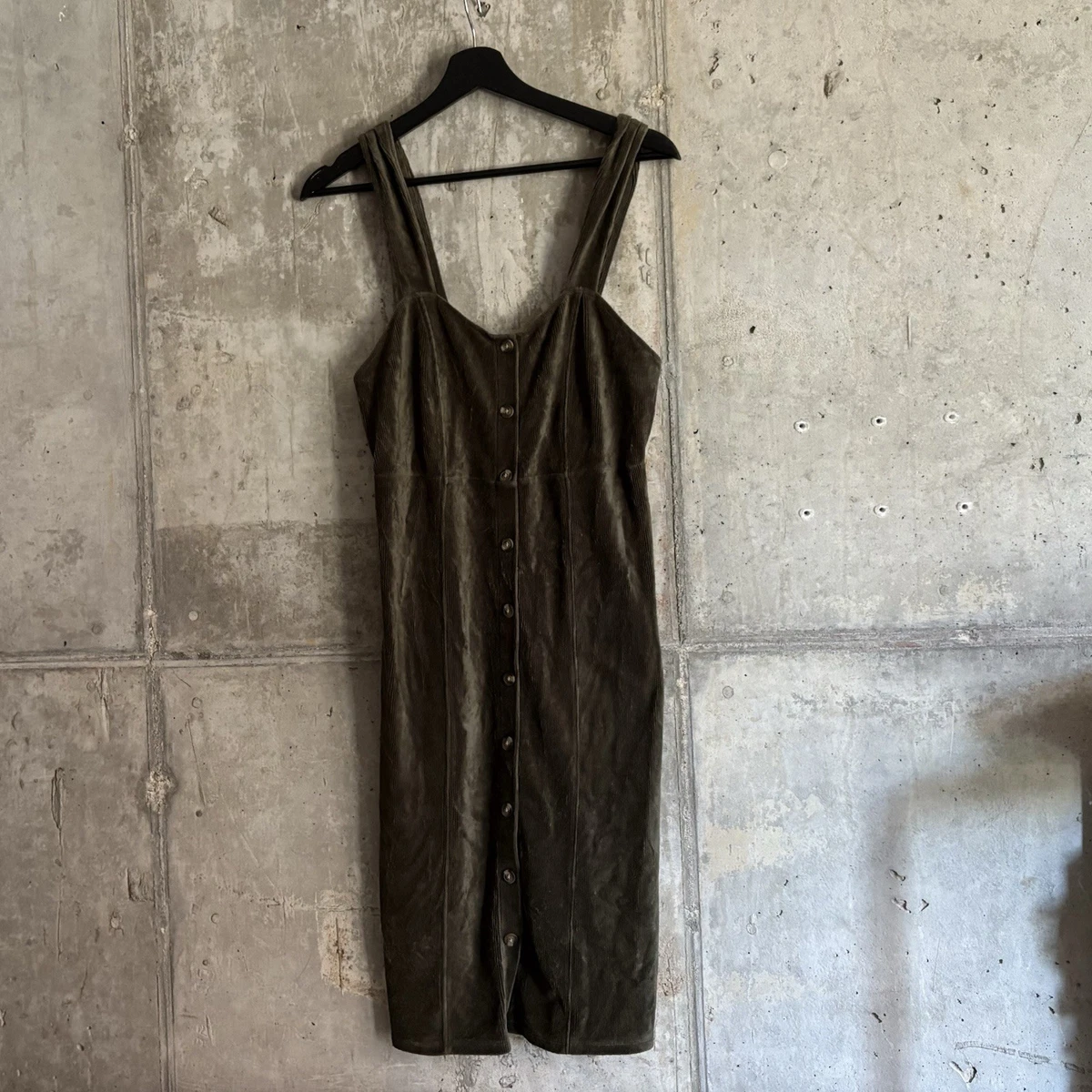 olive green corduroy overall dress Lovskoo Women's Cute Corduroy Overall Bib Dress Pinafore Suspender Dress Skirt Jumper Dress with Pockets Olive Green M