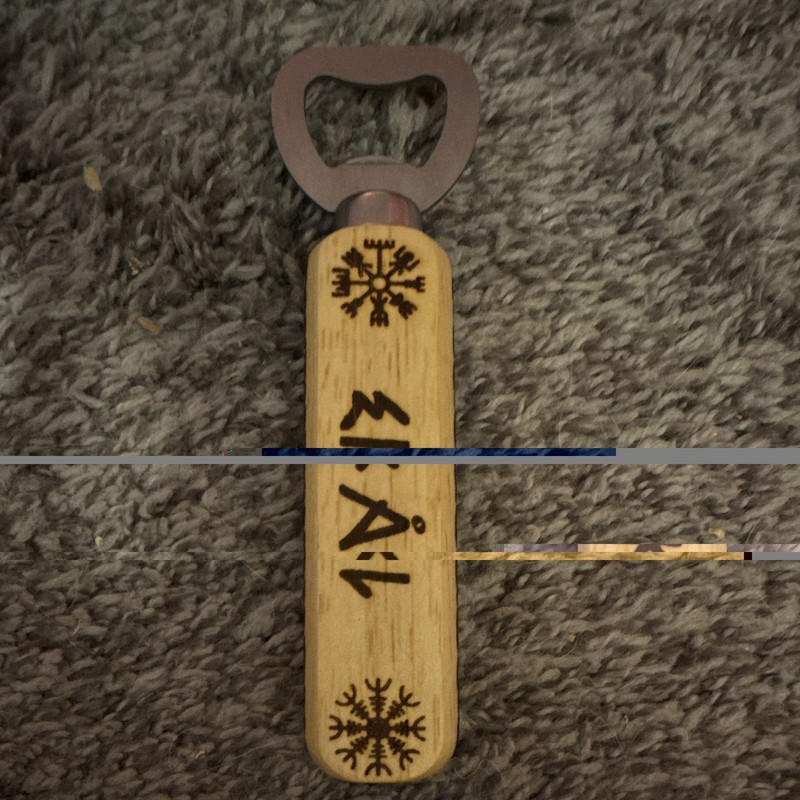 Wood Handle Metal Viking Rune Bottle Opener, Celtic Knot "SKAL" Design