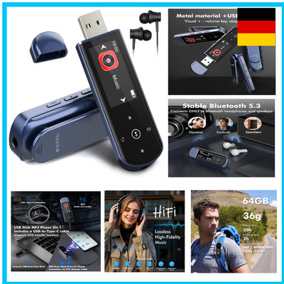 64GB Tragbarer USB MP3 Player mit Bluetooth 5.3, Clip für Sport & Laufen, FM