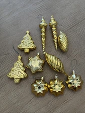 Plastic Christmas Ornaments Gold Lot of 10- Various Styles