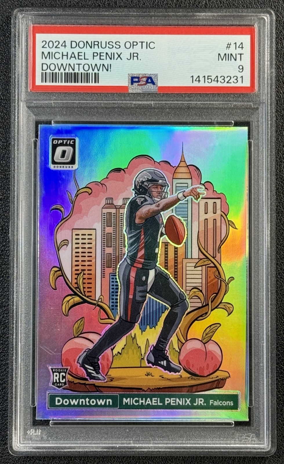 MICHAEL PENIX JR. PSA 9 2024 PANINI DONRUSS OPTIC #14 ROOKIE DOWNTOWN! PRIZM RC