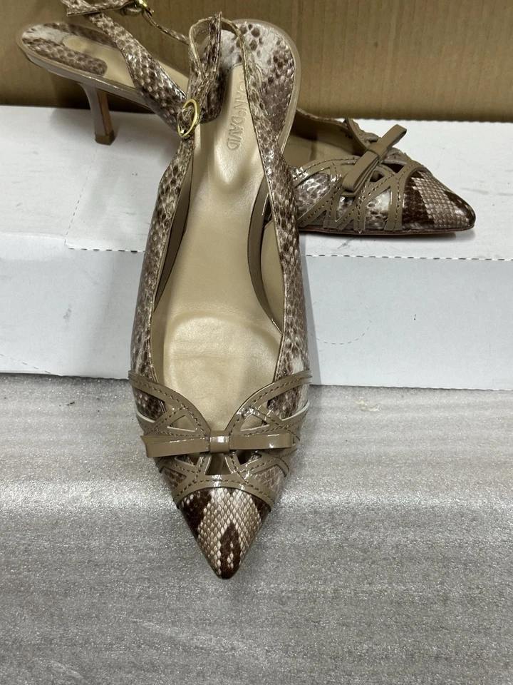 Joan And David Mujer Marrón Piel de Serpiente Eslinga Espalda Talla 8 Acento Dorado Top Lazo Foto 3 de 4