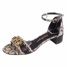 Salvatore Ferragamo Sandals Ankle Strap Gancini Canvas 5.5 Beige Used MOLO-0