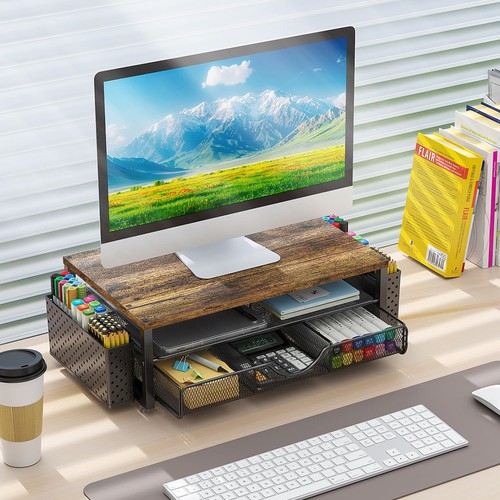 Computer Desktop Monitor Stand Laptop TV Display Screen Riser Shelf with Storage