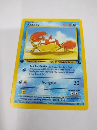 Nm Pokemon TCG Krabby 51/62 Fossil 1st Edition Vintage Investment Rare Toy
