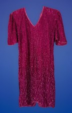 Vtg 80s Pink Silk Beaded Sequin Cocktail Party Dress Size M Formal Evening