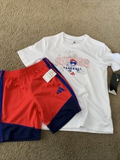 NWT Adadas Baseball Athletic Shorts Shirt Set Boys 6 Red White Blue Tech