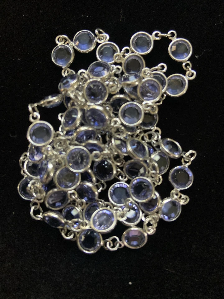 Collar largo de cadena de cristal de Swarovski plateado 36 pulgadas Foto 3 de 4