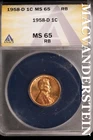 1958-D Lincoln Wheat Cent-ANACS MS 65 RB Choice Gem BU No Reserve #SLK1035