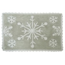 St Nicholas Square Gray Snowflake Throw Rug Crochet Edge 20x30 Cotton Bath Mat