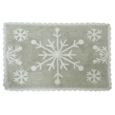 St Nicholas Square Gray Snowflake Throw Rug Crochet Edge 20x30 Cotton Bath Mat