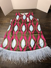 Frances Valentine Darcy Shift Dress Feathers LavaGeo Dutch Satin Size Large NWT