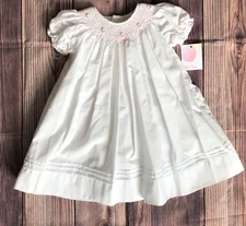 NWT Petit Ami White Pink Pintuck Smocked Bishop Baby Dress 9 Months 9M Girls