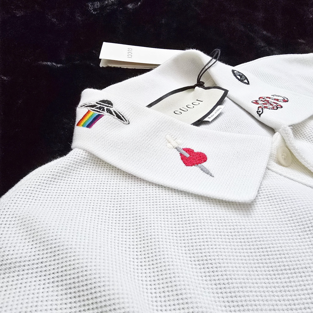 Gucci Pique Polo Shirt with Embroidered Motifs White | sizes XS