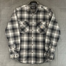 Carhartt Shirt Mens Medium Black Gray Plaid Button Up Work Wear Rugged Flex