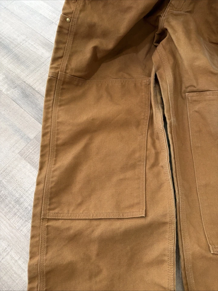 Mono con tirantes Carhartt Duck R01 BRN marrón algodón ropa de trabajo para hombre 36x32 doble rodilla Foto 3 de 4