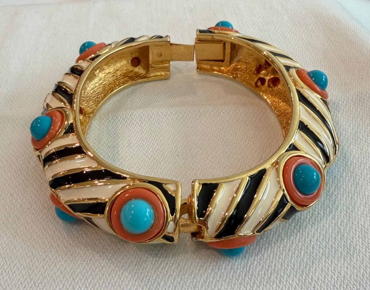 1993 Kenneth Jay Lane Black & White Zebra Striped Hinged Enamel
