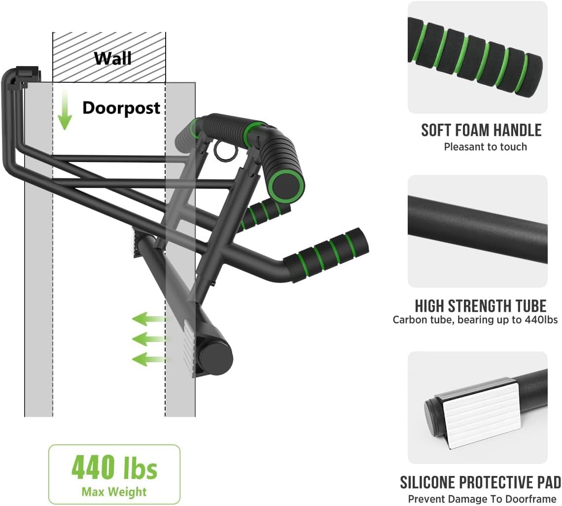 New Upgrade Pull Up Bar for Doorway - Foldable Design & Space-Saving, Upto 440 L