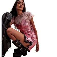 Free People x Anna Sui Pink Metallic Leather Mini Dress