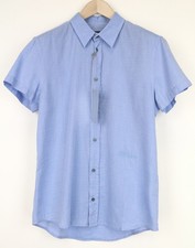 RICHMOND Men's Shirt 48 Blue Cotton Button-Up Short Sleeve Collared Casual 