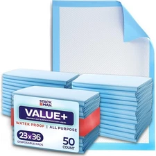 Stack Man 50pk Disposable Underpads 23x36, Absorbent Chux Pads, Leakproof