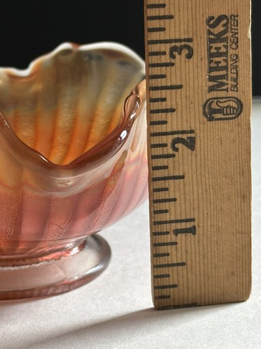 Vintage Carnival Glass Marigold Stipple Ray Bowl 5.5” Orange Iridescent Ruffled - Picture 9 of 20