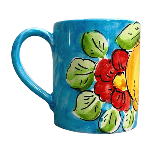 Handgefertigte italienische Keramik Kaffeebecher - Zitronendesign - 15 Unzen - aquablaue Farbe - Bild 1 von 2
