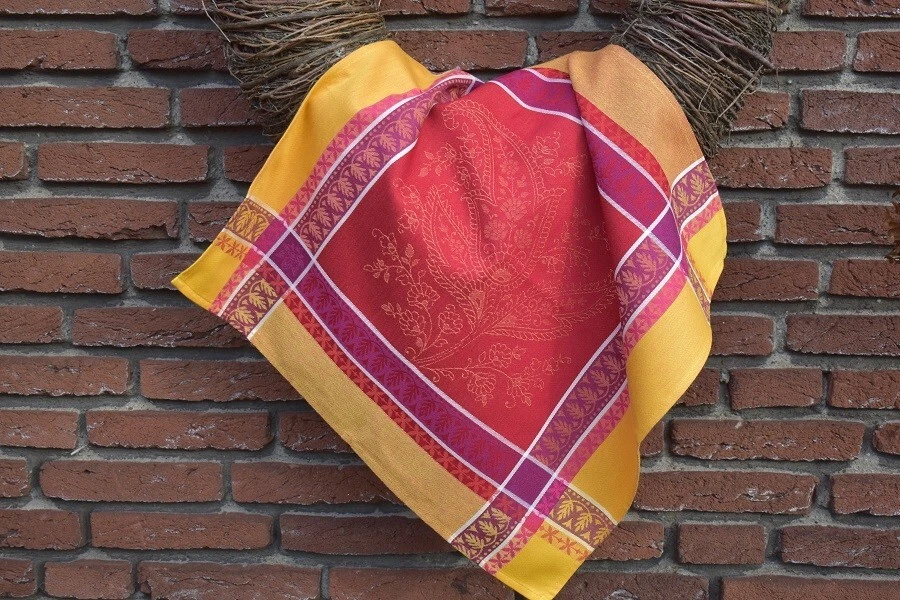 Salvietta Jacquard Cotone 50x50 CM Rosso Giallo Con Paisleymotiv Di Francia - Immagine 3 di 4