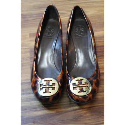 Women’s Tory Burch Shoes Sally Leopard Print Patent Wedge Heels Pumps Size 