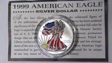 1999 American Eagle Silver Dollar In Color 1 oz .999 Fine Silver w/Box and COA