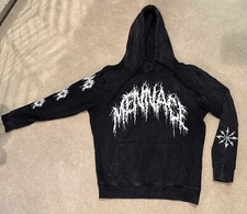MENANCE Graphic Hoodie Black Distressed lightning bolts Y2k Stonewash Black Xs S
