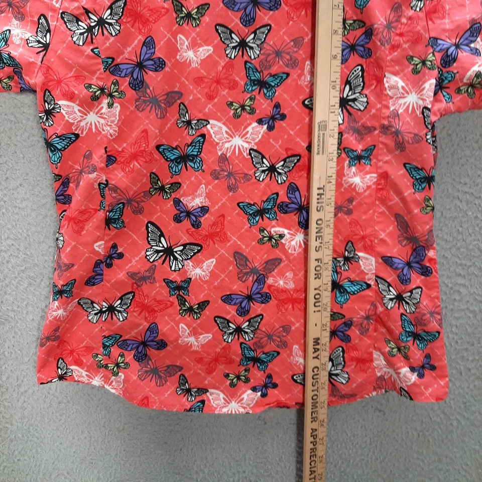 Scrubstar Scrub Top Womens Small Pink Butterfly V Neck Medical Dental Vet Nurse - Image 4 of 4