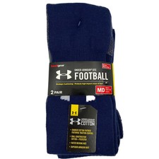 Under Armour Mens Med 4-8.5 OTC Football 2 Pack Socks Navy Charged Cotton NEW