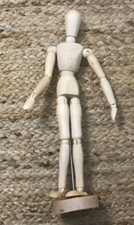 Wooden, Posable Artists' Jointed Mannequin, 12" high with base
