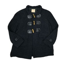 Gorman Ladies Navy Blue Duffle Jacket Size 10 Wool Mix Leather Trim Coat Pockets