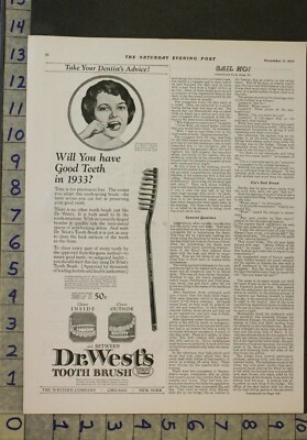 1923 DR WEST TOOTHBRUSH DENTIST TEETH DENTAL MEDICAL HEALTH BEAUTY AD 25411*