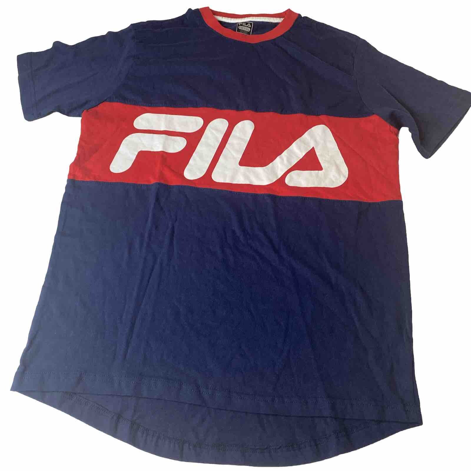 T shirt FILA rosso bianco blu colorblock uomo M manica corta nuova cotone spellout