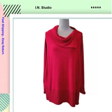 I.N. Studio Women's Plus Asymmetrical Knit Tunic Top Burgundy Red[ XL PETI]