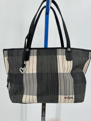 Vera X Brighton Black White Gray Stripe Shoulder Tote Bag - Picture 1 of 6