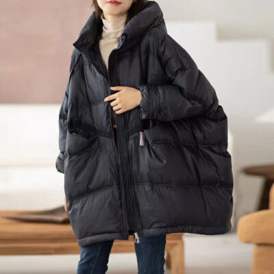 Oversized Hooded Anorak Coat Winter Womens Oversized Puffer Coat Duck Down  Loose Hooded Jacket Casual Outwear